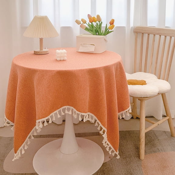 suxuMhao Linen Cotton Tablecloth 5555 Inch Washable Fabric Table Cloth with Tassel Fringe Minimalist Boho Decor for Dining Kitchen Table Rectangle Home 1 Pack Orange