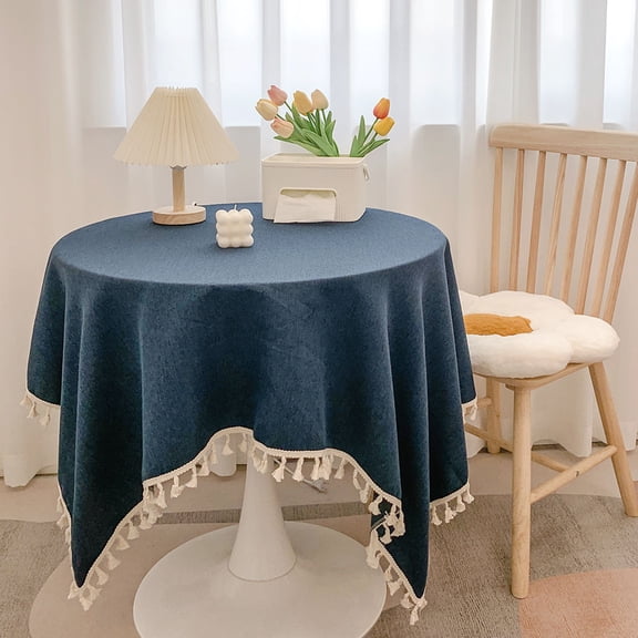 suxuMhao Linen Cotton Tablecloth 5571 Inch Washable Fabric Table Cloth with Tassel Fringe Minimalist Boho Decor for Dining Kitchen Table Rectangle Home 1 Pack Dark Blue