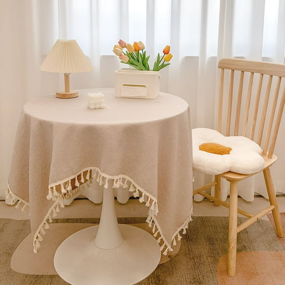 suxuMhao Linen Cotton Tablecloth 5579 Inch Washable Fabric Table Cloth with Tassel Fringe Minimalist Boho Decor for Dining Kitchen Table Rectangle Home 1 Pack Light Beige