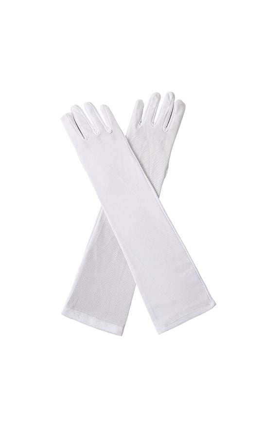 Long Formal Gloves 17in One Size Stretchy Evening Gloves for Party Performance Costume Holiday Prom Occasions White Polyester Dress Gloves 2 Pairs