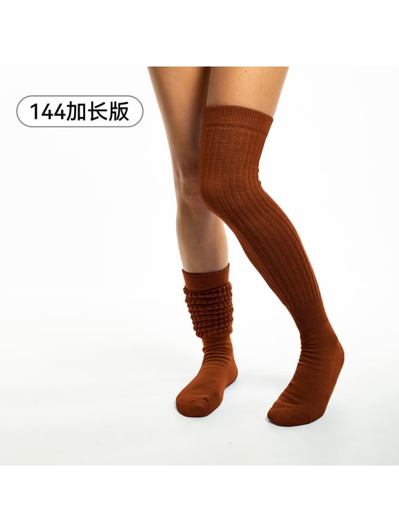 Long Stacked Over-The-Knee Socks Thick Thigh High Boot Socks Dark Brown 19 Inch Tube Length One Size Fits All Soft Slouch Socks For Daily Wear Warm Winter Boots Socks 3 Pairs Pack