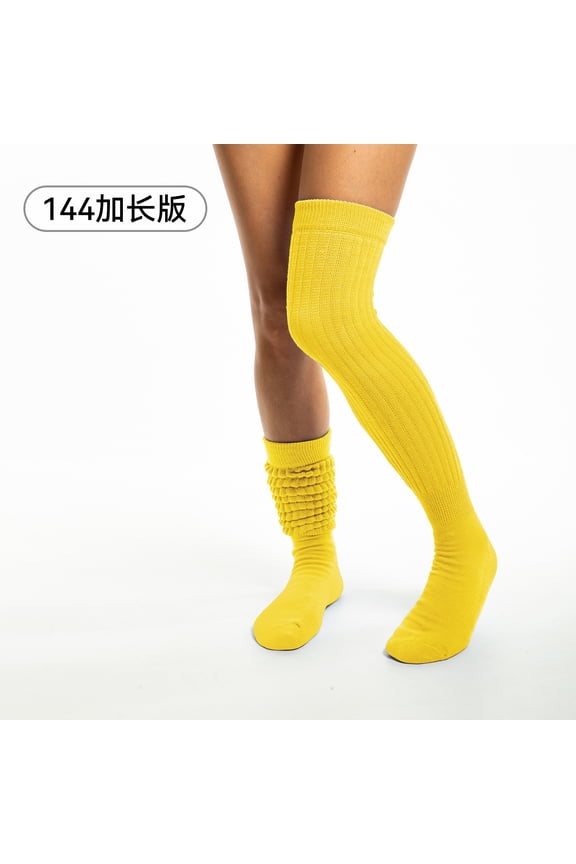 Long Stacked Over-The-Knee Socks Thick Thigh High Boot Socks Yellow 19 Inch Tube Length One Size Fits All Soft Slouch Socks For Daily Wear Warm Winter Boots Socks 3 Pairs Pack