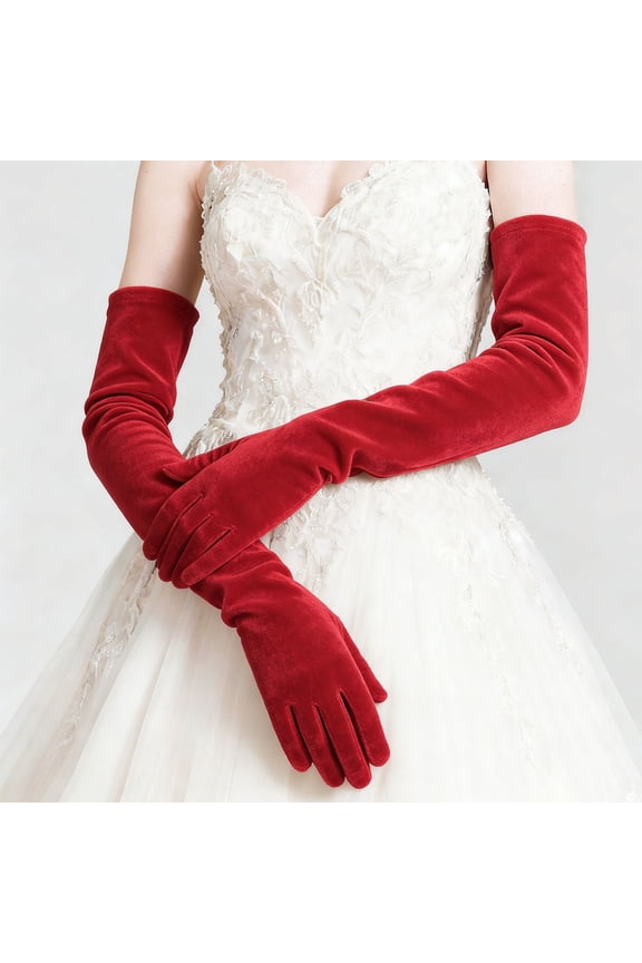 Long Velvet Opera Evening Gloves for Wedding Formal Party Prom Elegant Elastic Comfortable Stretch Gloves Soft Fabric for Special Occasions 20.864.33 Inch 2 Pairs Red