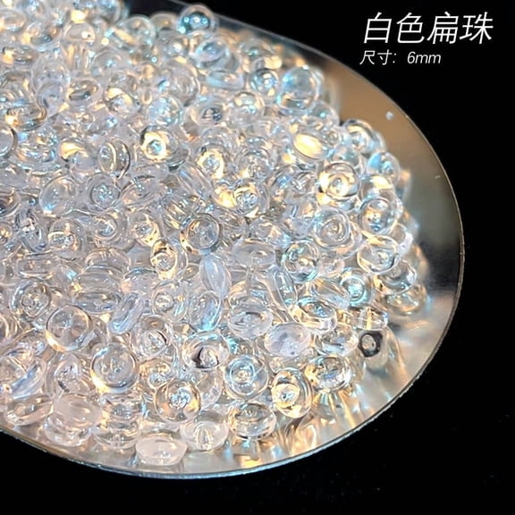 suxuMhao Loose Beads, 100g Resin Beads, White, Flat Round, Rondelle, Fishbowl, Slime & Vase Filler Beads, 6mm Flat Crunch Beads for Slime Making, Transparent Fishbowl Beads , DIY Crafts