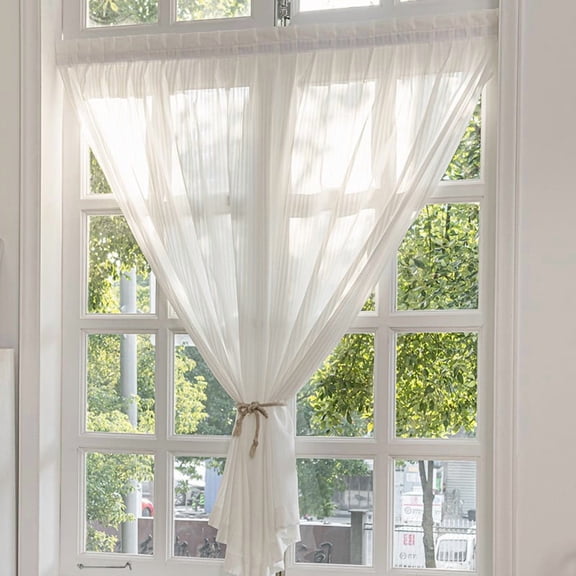 suxuMhao Louver Sheer Curtains, 1 Piece White Sheers 59×47IN, Lightweight Translucent Curtains, Flowy Curtains, Bedroom Sheer Curtains, Stick-On Curtains for Home Decor.For Easy Installation