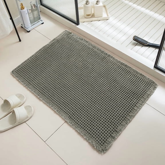 suxuMhao Olive green Waffle Bathroom Rugs 43*61cm, Washable Bath Mat, Non Slip Bath Mats for Bathroom, Boho Decor Bathroom Decor Rug, Soft Absorbent Floor Mat for Home Bathroom Indoor Use, 1 Piece