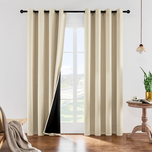 suxuMhao Perforated Blackout Curtains, 42*63in 2 Panel Sets, Curtains for Living Room & Bedroom, Room Long Darkening Curtains, Light Blocking Curtains, Beige Window Drapes for Home Decoration