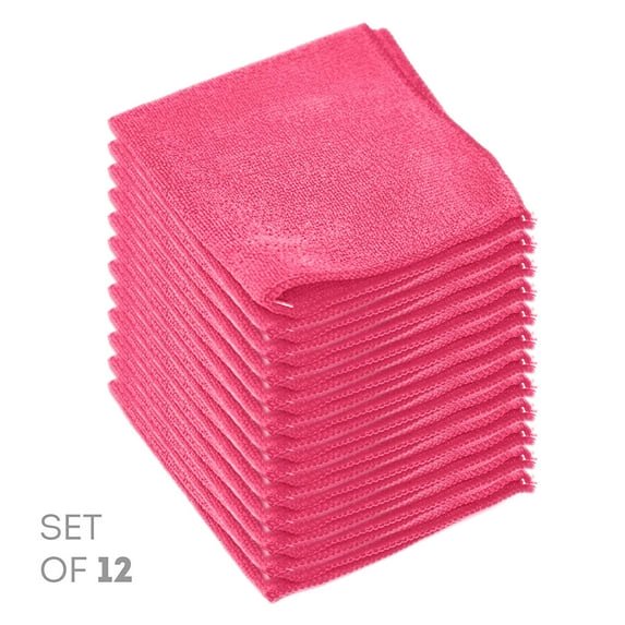 suxuMhao Pink Microfiber Cleaning Cloths 30x30cm, Reusable Absorbent Cleaning Rags Dish Towels, Multi-Purpose Lint Free Kitchen Cleaning Towels 12 Packs for Household Daily Cleaning