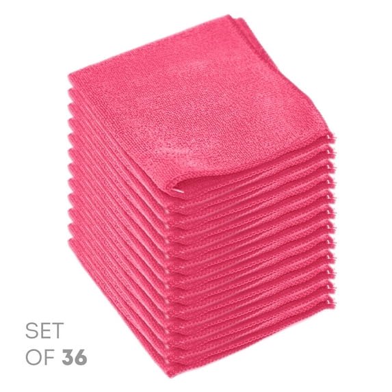 suxuMhao 36 Packs Pink Microfiber Cleaning Cloths 30x30cm, Reusable Absorbent Cleaning Rags Dish Towels, Multi-Purpose Lint Free Kitchen Cleaning Towels for Household Daily Cleaning