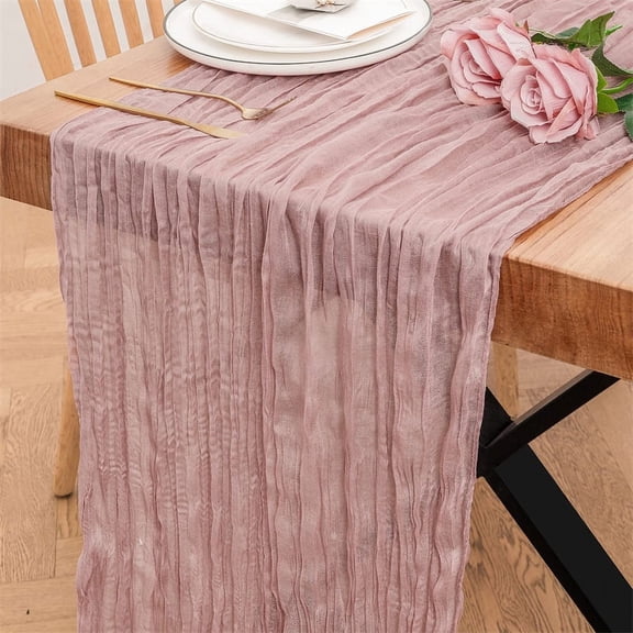 suxuMhao Pleated Table Runner,90×180cm Grey Pink Gauze Table Runner,1 Piece Wedding Table Runner,Durable Polyester Table Runner for Party,Elegant Table Runner for Dining&Home Gatherings​