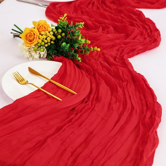 suxuMhao Pleated Table Runner,90×180cm Red Gauze Table Runner,1 Piece Wedding Table Runner,Durable Polyester Table Runner for Party,Elegant Table Runner for Dining&Home Gatherings​