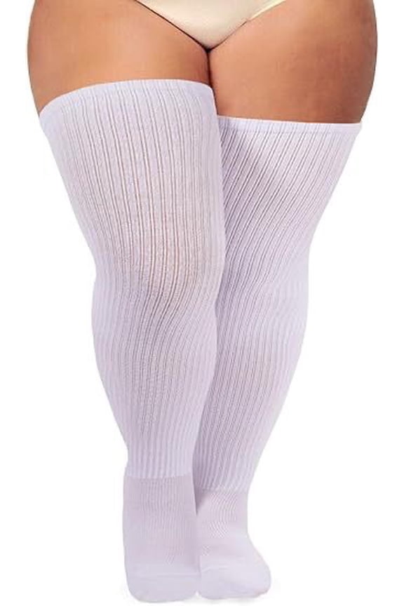 Plus Size Over the Knee Cotton Socks, Extra Large Enlarged Sports Socks, Big Size High Thigh Socks, One Size Extended Size Socks, 1 Pair Soft Breathable Wide White Socks