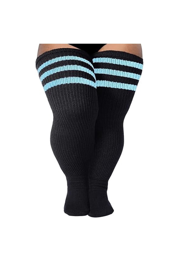 Plus Size Socks, Increase Socks Size Widening Socks Oversized Thigh-High Socks, Cotton Stretchy Breathable Socks for Daily Wear, One Size Fits All, Black & Blue, 1 Pair