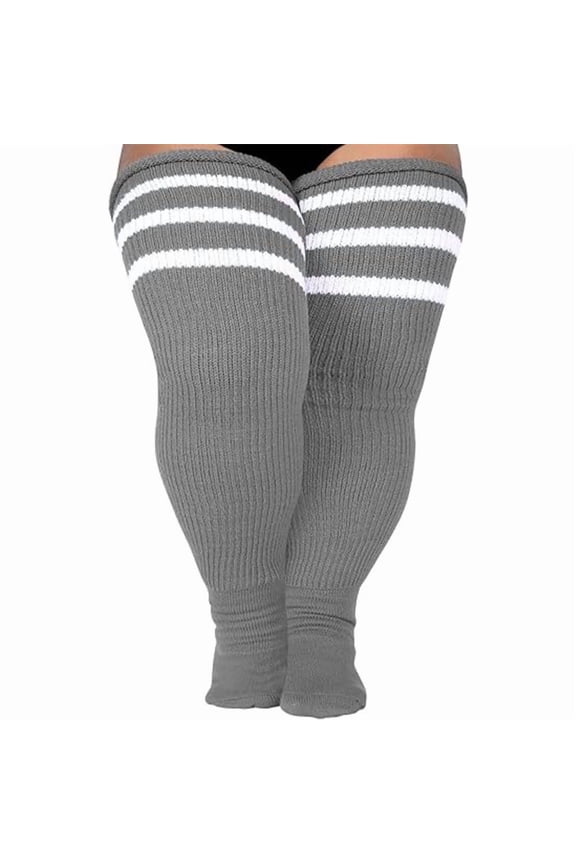 Plus Size Socks, Increase Socks Size Widening Socks Oversized Thigh-High Socks, Cotton Stretchy Breathable Socks for Daily Wear, One Size Fits All, Gray & White, 1 Pair