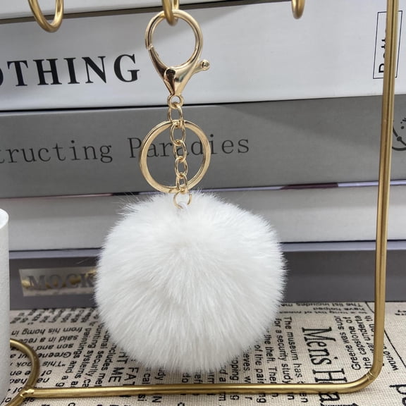 suxuMhao Plush Ball Keychains Pendant, 2 Pcs White Key Rings - Key Ring for Keys, Durable Car Key Holder, Cute Keychain, Practical Key Chain Holder, Size 5.51×3.15in, Suitable for Daily