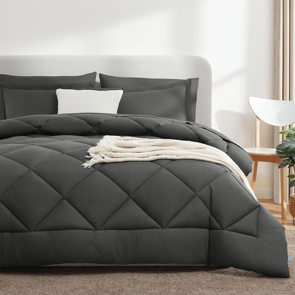 suxuMhao Quilted Diamond Pattern King Bedding Sets, King Size Comforter Set, Bed Comforter Set with Quilt Cover and Pillowcases - 3 Pieces,1 Quilt Cover: 10490IN, 2 Pillowcases: 2030IN, Dark Gray