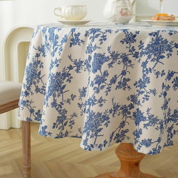suxuMhao Retro Round Tablecloth - Blue 90*90CM (1 Piece) , Round Outdoor Tablecloth, Cotton Tablecloth,Round Table Covers ,Perfect for Dining, Patio & More , Durable Cotton Table Cloth