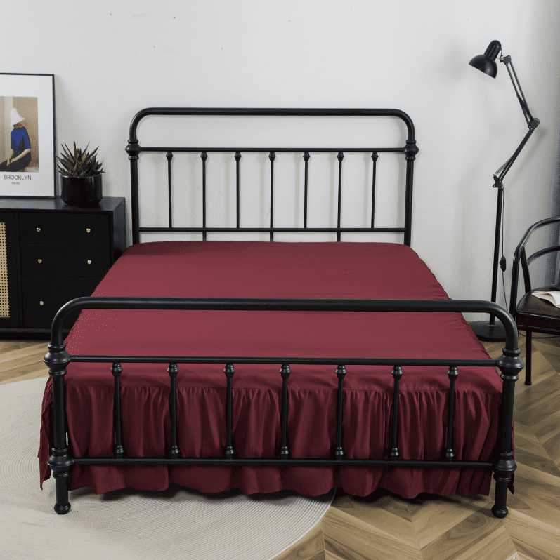 suxuMhao Ruffled Bed Skirt, Full Size 54x75+drop14in, Dark Red, 1 Piece - Soft Brushed Bed Skirt with Split Corner & Platform, Dustproof Bed Skirt, Soft Ruffle Design for Bedroom Decoration