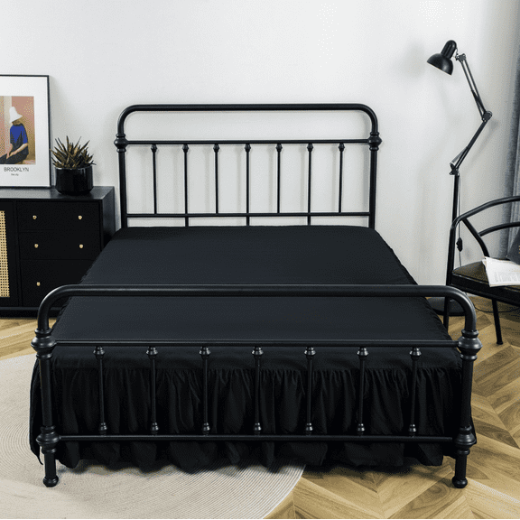 suxuMhao Ruffled Bed Skirt, Twin Size 39x75+Drop14in, Black, 1 Piece - Soft Brushed Bed Skirt with Split Corner & Platform, Dustproof Bed Skirt, Soft Ruffle Design for Bedroom Decoration