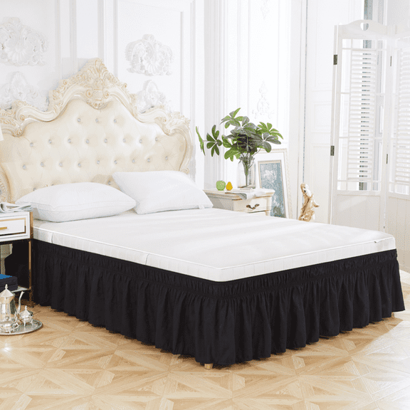 suxuMhao Ruffled Wrap Around Elastic Bed Skirt Full Size, Black - 54×75 Inch Mattress Fit with 15 Inch Drop, 1 Piece Bedding Skirt for Bedroom Decor​,Soft Dust-Proof Bed Skirt