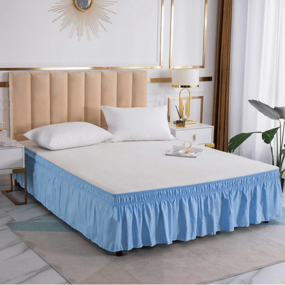 suxuMhao Ruffled Wrap Around Elastic Bed Skirt King Size, Blue - 7880 Inch Mattress Fit with 15 Inch Drop, 1 Piece Bedding Skirt for Bedroom Decor,Soft Dust-Proof Bed Skirt