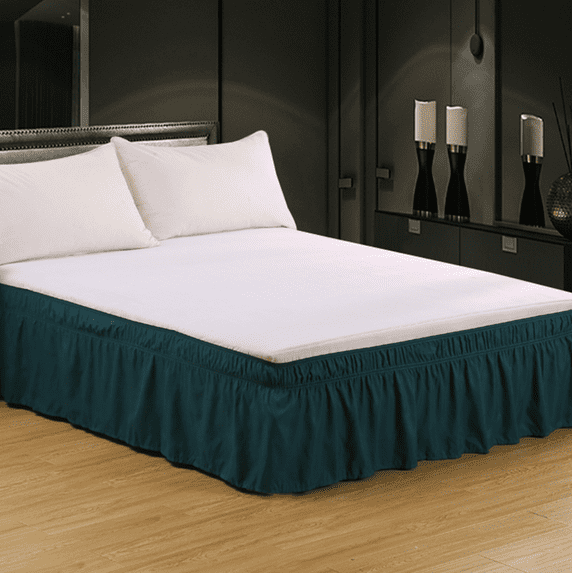 suxuMhao Ruffled Wrap Around Elastic Bed Skirt Queen Size, Dark Green - 60×80 Inch Mattress Fit with 15 Inch Drop, 1 Piece Bedding Skirt for Bedroom Decor,Soft Dust-Proof Bed Skirt
