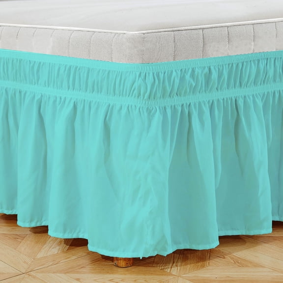 suxuMhao Ruffled Wrap Around Elastic Bed Skirt Twin Size, Light Blue - 3975 Inch Mattress Fit with 15 Inch Drop, 1 Piece Bedding Skirt for Bedroom Decor,Soft Dust-Proof Bed Skirt