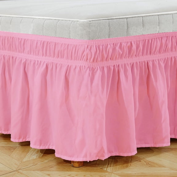 suxuMhao Ruffled Wrap Around Elastic Bed Skirt Twin Size, Pink - 3975 Inch Mattress Fit with 15 Inch Drop, 1 Piece Bedding Skirt for Bedroom Decor,Soft Dust-Proof Bed Skirt