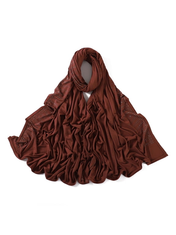 Scarf, 1 Piece Brown Rhinestone Shawl, 71*27.5in Breathable Lightweight Cotton Shawl Scarf, Shawl Wrap for Fall & Spring, Fashion Soft Shawls and Wraps for Daily Wear