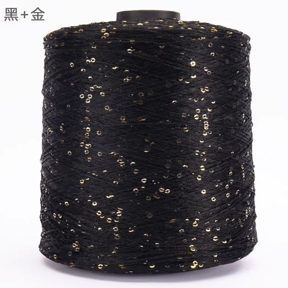 suxuMhao Sequin Yarn, Knit Bright Silk Yarn Crochet Metallic Yarn Paillette Yarn, Black + Gold, 1.76oz/50g per Roll, Perfect for DIY Crafts and Handmade Projects
