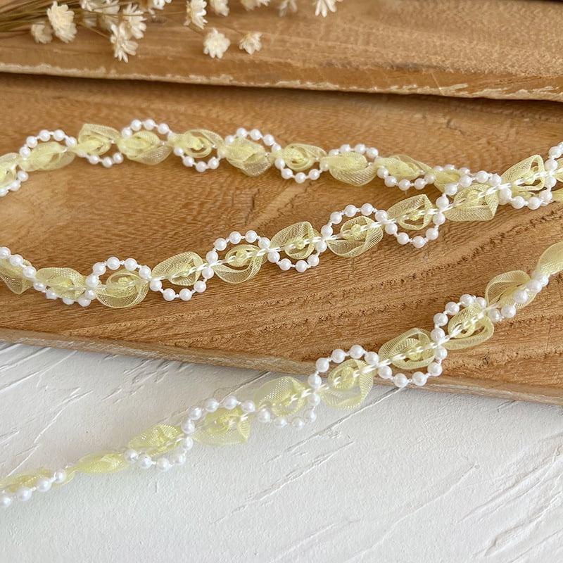 suxuMhao Sewing Trim, Yellow Lace Trim with Pearls, 10.94yd Fabric ...