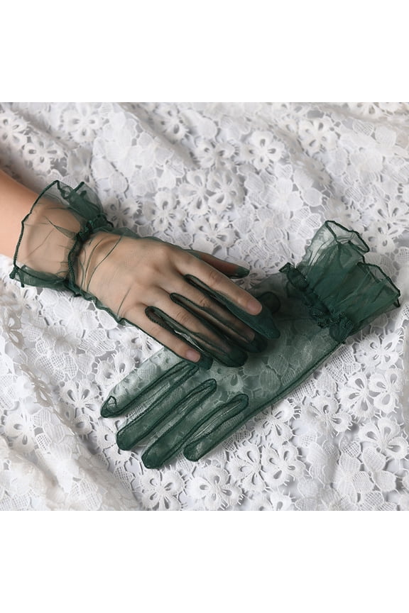 Short Sheer Mesh Tulle Gloves Translucent Formal Wedding Dark Green One Size Breathable Sheer Gloves for Wedding Prom Party Elegant Short Mesh Gloves 3 Pairs