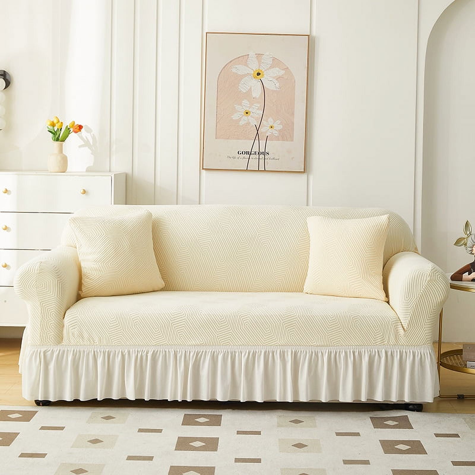 White Cruz Loveseat Protector - Seashell Design Furniture Cover For Pets & Spills Protection