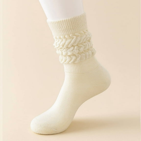 suxuMhao Socks-5 Pairs Beige Slouchy Socks,One Size Fits Most,Stacked Socks Crew Socks Mid-Calf Socks Cotton Socks Long Boot Socks Long Socks,Suitable for Fall,Soft & Durable Daily Wear Socks​