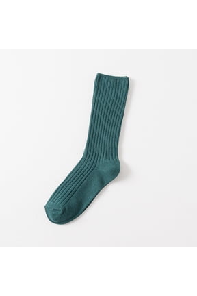 Socks, 5 Pairs Cotton Socks - Stacked Socks with Double Needle Craft, Autumn and Winter Socks for Warmth, Calf Socks with Comfortable Fit, One Size Fits Most, Dark Green Color