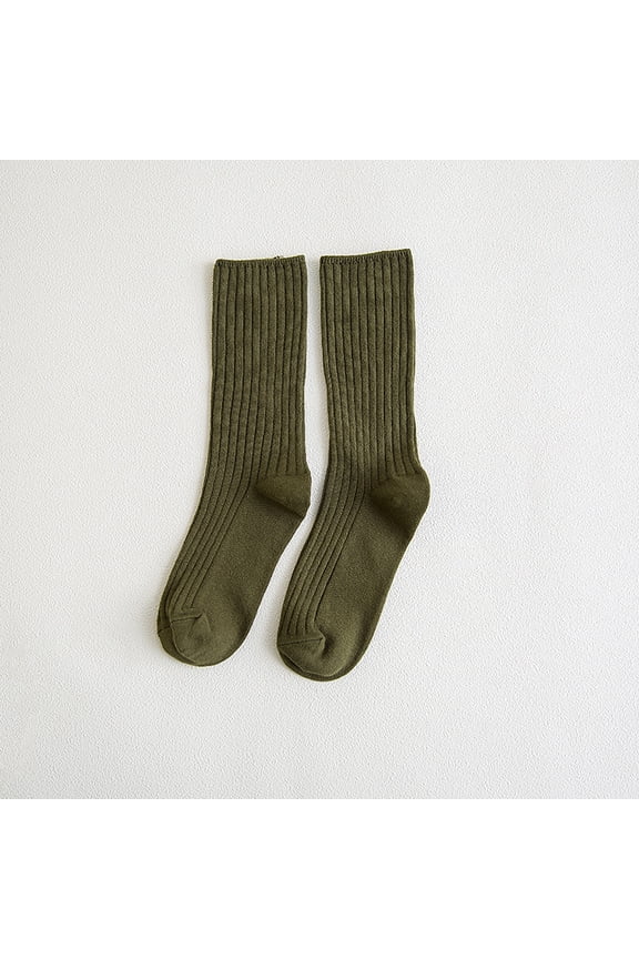 Socks, 5 Pairs Cotton Socks - Stacked Socks with Double Needle Craft, Autumn and Winter Socks for Warmth, Calf Socks with Comfortable Fit, One Size Fits Most, Green Color