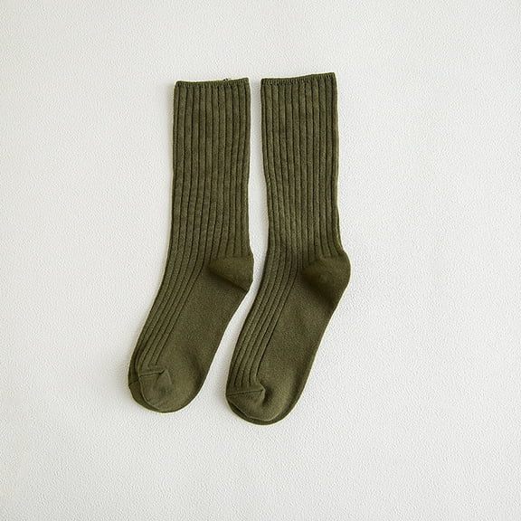 suxuMhao Socks, 5 Pairs Cotton Socks - Stacked Socks with Double Needle Craft, Autumn and Winter Socks for Warmth, Calf Socks with Comfortable Fit, One Size Fits Most, Green Color