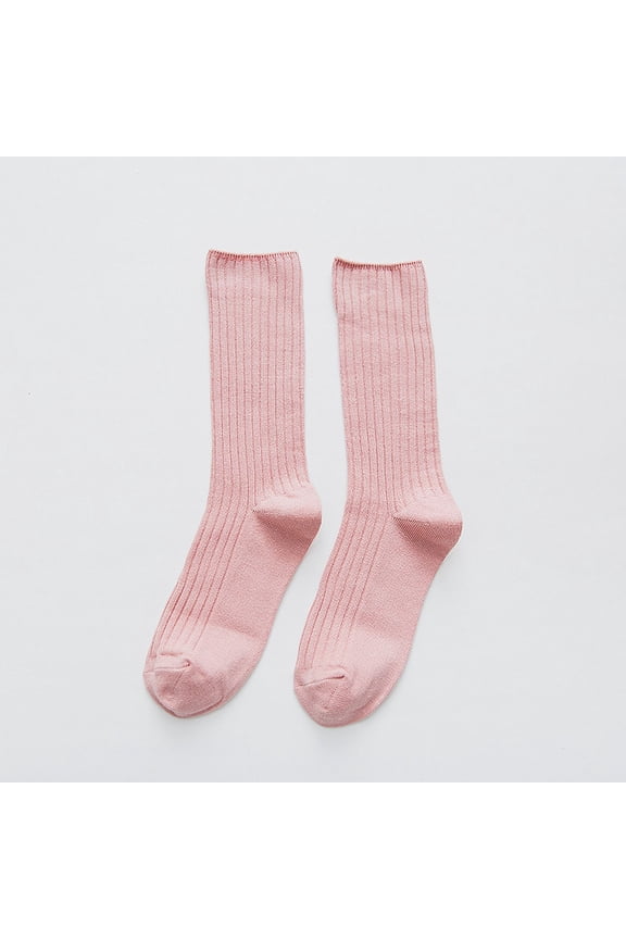 Socks, 5 Pairs Cotton Socks - Stacked Socks with Double Needle Craft, Autumn and Winter Socks for Warmth, Calf Socks with Comfortable Fit, One Size Fits Most, Pink Color