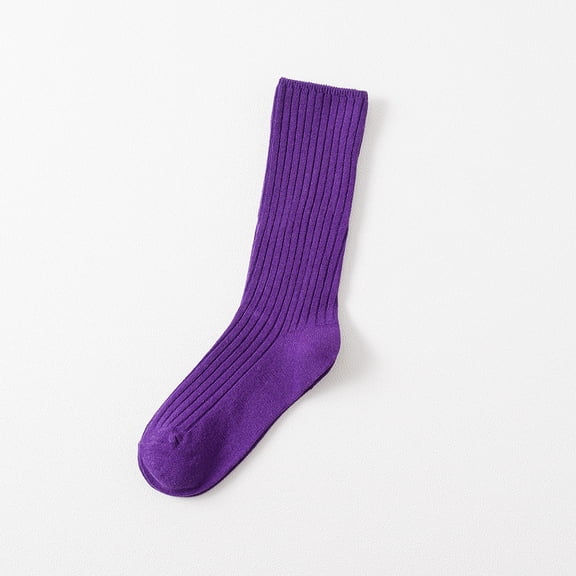 suxuMhao Socks, 5 Pairs Cotton Socks - Stacked Socks with Double Needle Craft, Autumn and Winter Socks for Warmth, Calf Socks with Comfortable Fit, One Size Fits Most, Purple Color