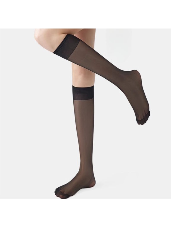 Soft Breathable Calf-high Stockings, Calf-length & Half-calf Sheer Thin Stockings with Elastic Band, One Size Fit Most, 5 Pairs BlackSuitable for wearing in spring and summer