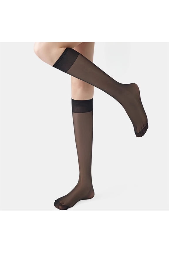 Soft Breathable Calf-high Stockings, Calf-length & Half-calf Sheer Thin Stockings with Elastic Band, One Size Fit Most, 5 Pairs BlackSuitable for wearing in spring and summer
