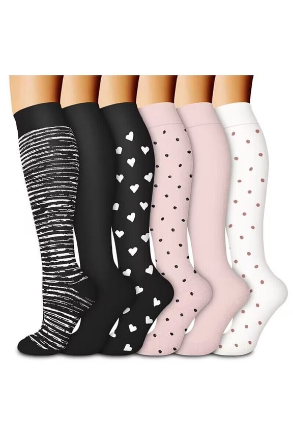 Soft Knee-High Socks, Plus Size Socks, Medium Length, Oversized Socks, Big Size Calf Socks, Breathable Sports Running Printed Socks, 6 Pairs, L/XL, Multiple Colors, Style 32