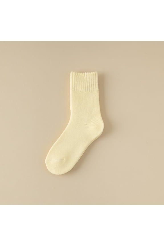 Solid Color Cotton Socks, 4 Pairs Yellow, One Size Fits Most, Crew Socks Ankle Socks Short Socks, Soft Socks Thick Cotton Socks Thick Plush Socks Warm Socks for Daily Casual Wear