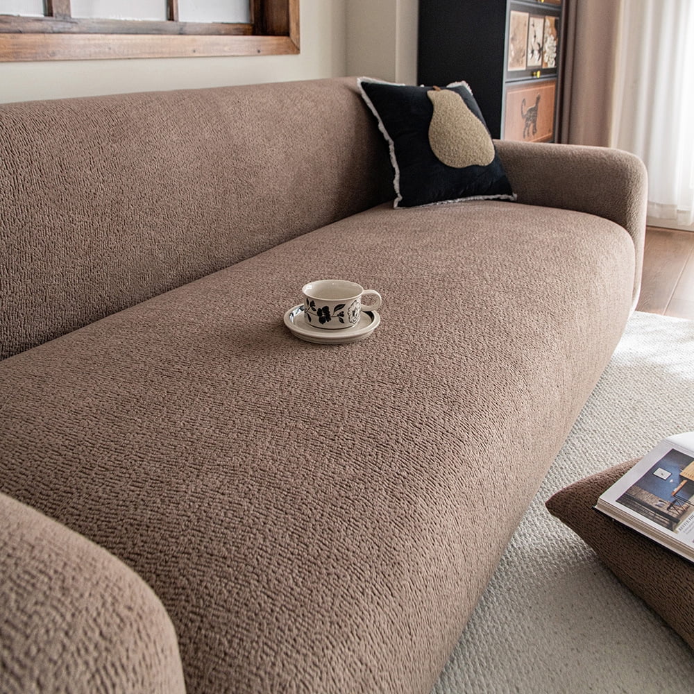 suxuMhao Solid Color Jacquard Sofa Cover Brown Washable Stretch Slipcover Oversized 120-141 Inches 5 Seater Couch Cover Protector Para Sofa All Season Universal Furniture Protector 1 Piece