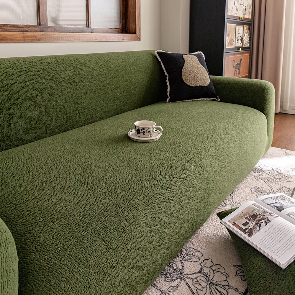suxuMhao Solid Color Jacquard Sofa Cover Dark Green Extra Large 92-118 Inches 4 Seater Couch Cover Stretch Washable Slipcover Protector Para Sofa for Living Room Home Decor 1 Piece