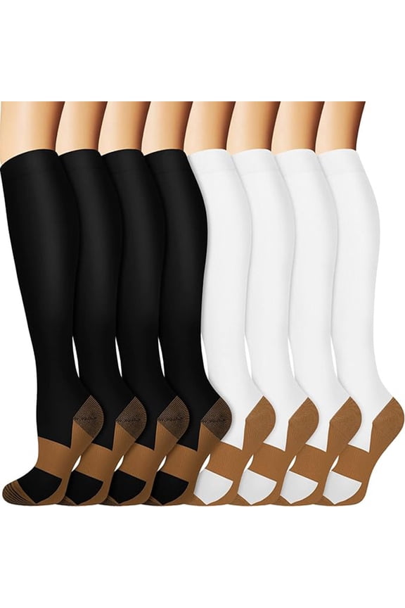 Sports Socks, 8 Pairs Knee-High, Calf Socks, Soft Fitness Running Socks, Medium Length, Suitable for S/M Size, Black & White, Ideal for Exercise & Daily Wear, Style 13