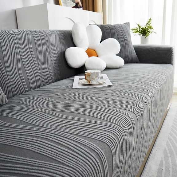 suxuMhao Stretch Sofa Cover, Loveseat Size 2 Seater Couch Cover - Polyester Couch Slipcover,Soft Couch Cover, Couch Covers for Sofa with Stripe Design, 1 Piece Dark Gray Slipcover