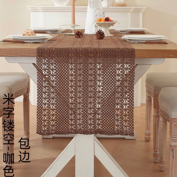 suxuMhao Table Runner, Brown Vintage Woven Hollow Out Dining Table Runner, Farmhouse Lace Runners for Tables, 13.8108 Inch, 1 Piece Decor Linen for Dining Room & Holiday Party Decor