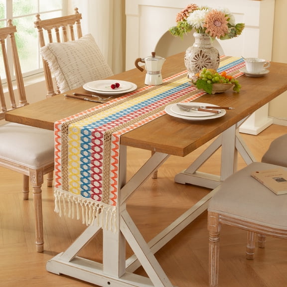 suxuMhao Table Runner, Rainbow Color Plaid Tassel Dining Table Runner, Boho Decorative Runners for Tables, 1278 In, 1 pc Woven Table Linen for Holiday Parties, Daily Dining & Indoor Tabletop Decor