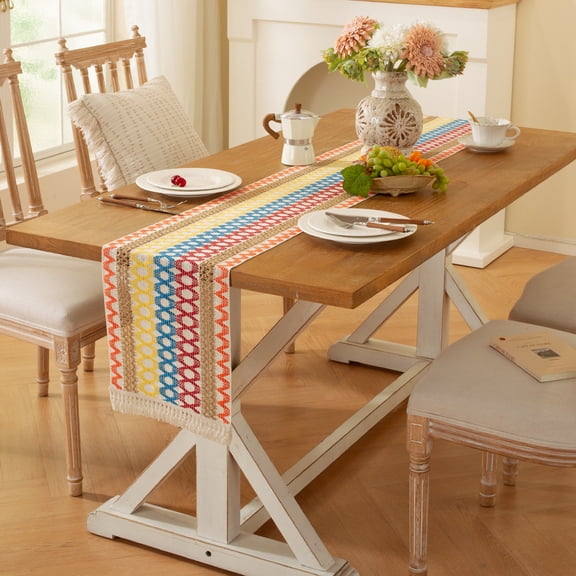 suxuMhao Table Runner, Rainbow Plaid Tassel Dining Table Runner, Boho Decorative Runners for Tables, 1278 In, 1 pc Woven Table Linen for Holiday Parties, Daily Dining & Indoor Tabletop Decor